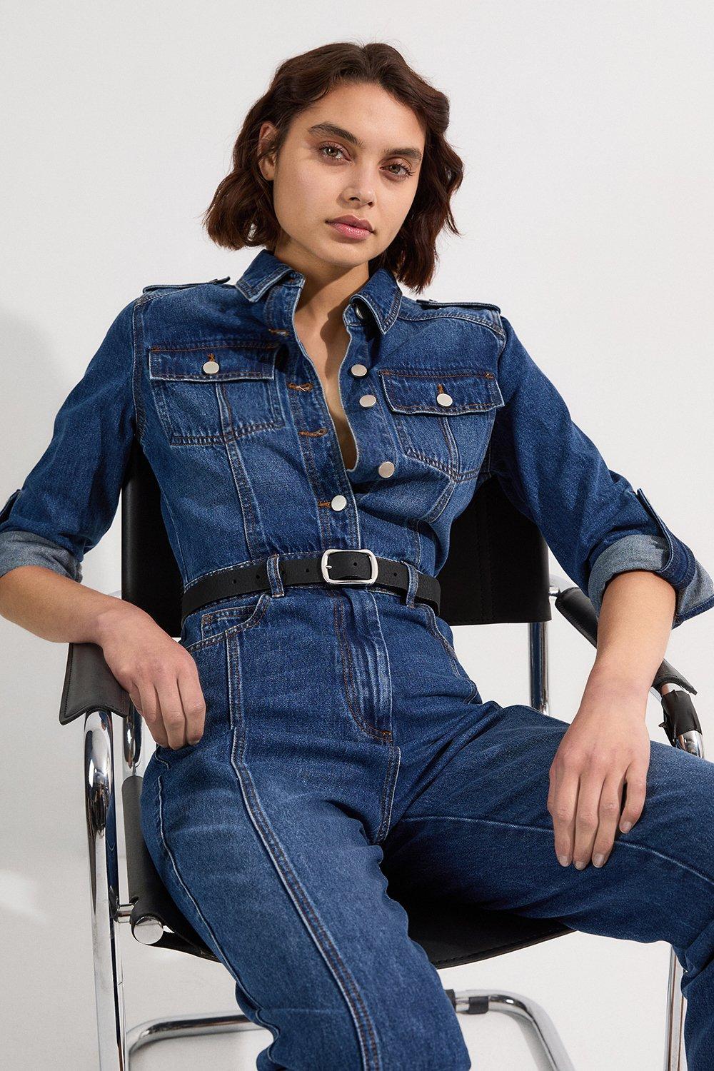 ★Karen Millen デニムホルターボタンスルー 魅惑的ワンピ★ Denim Button Through Jumpsuit | Karen Millen